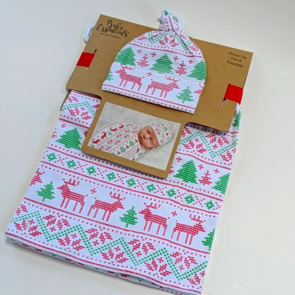 Christmas infant hat and swaddle blanket